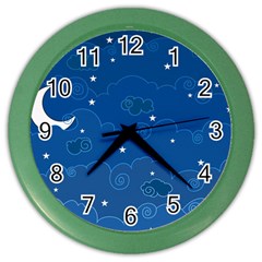 Sky Night Moon Clouds Crescent Color Wall Clock by Proyonanggan