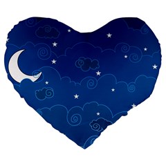 Sky Night Moon Clouds Crescent Large 19  Premium Heart Shape Cushions by Proyonanggan