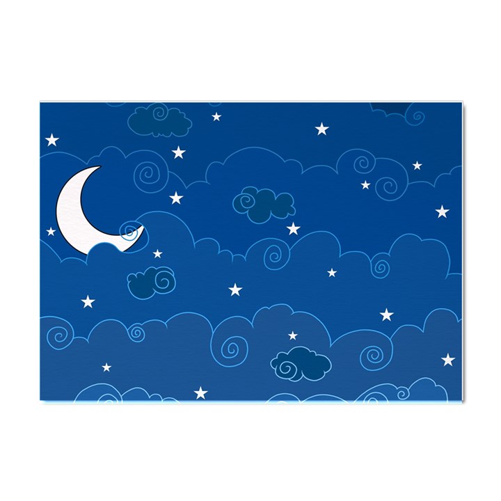 Sky Night Moon Clouds Crescent Crystal Sticker (A4)