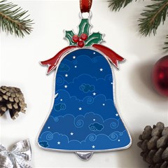 Sky Night Moon Clouds Crescent Metal Holly Leaf Bell Ornament by Proyonanggan