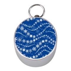 Snowflakes Winter Background Mini Silver Compasses