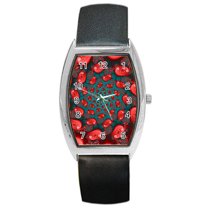 Fractal Red Spiral Abstract Art Barrel Style Metal Watch