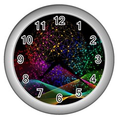 Particles Waves Line Multicoloured Wall Clock (silver) by Proyonanggan