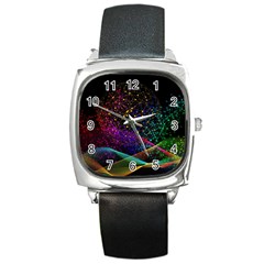 Particles Waves Line Multicoloured Square Metal Watch by Proyonanggan