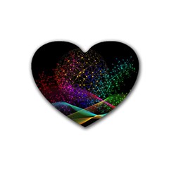 Particles Waves Line Multicoloured Rubber Heart Coaster (4 Pack) by Proyonanggan