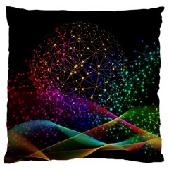 Particles Waves Line Multicoloured Large Premium Plush Fleece Cushion Case (one Side) by Proyonanggan