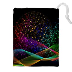 Particles Waves Line Multicoloured Drawstring Pouch (5xl) by Proyonanggan