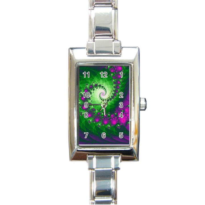 Fractal Spiral Purple Art Green Art Rectangle Italian Charm Watch