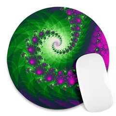 Fractal Spiral Purple Art Green Art Round Mousepad by Proyonanggan