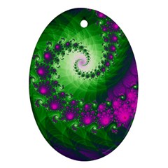 Fractal Spiral Purple Art Green Art Ornament (oval)