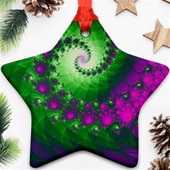 Fractal Spiral Purple Art Green Art Ornament (star)