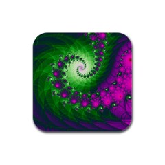 Fractal Spiral Purple Art Green Art Rubber Square Coaster (4 Pack) by Proyonanggan