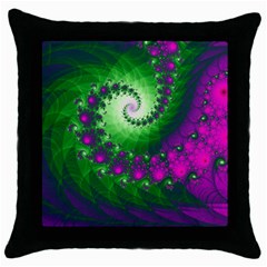 Fractal Spiral Purple Art Green Art Throw Pillow Case (black) by Proyonanggan