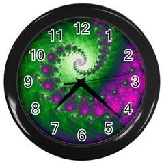 Fractal Spiral Purple Art Green Art Wall Clock (black) by Proyonanggan