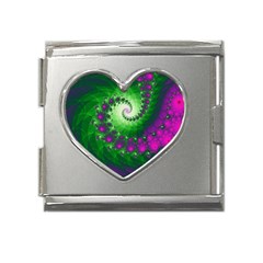 Fractal Spiral Purple Art Green Art Mega Link Heart Italian Charm (18mm) by Proyonanggan