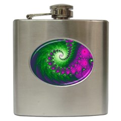 Fractal Spiral Purple Art Green Art Hip Flask (6 Oz) by Proyonanggan