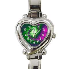 Fractal Spiral Purple Art Green Art Heart Italian Charm Watch by Proyonanggan