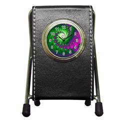 Fractal Spiral Purple Art Green Art Pen Holder Desk Clock by Proyonanggan