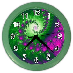 Fractal Spiral Purple Art Green Art Color Wall Clock by Proyonanggan