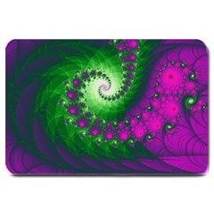 Fractal Spiral Purple Art Green Art Large Doormat by Proyonanggan