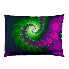 Fractal Spiral Purple Art Green Art Pillow Case by Proyonanggan