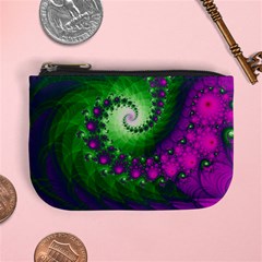 Fractal Spiral Purple Art Green Art Mini Coin Purse by Proyonanggan