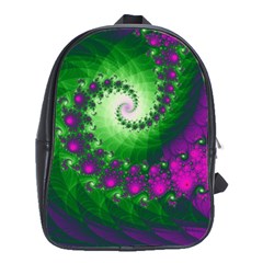 Fractal Spiral Purple Art Green Art School Bag (large) by Proyonanggan