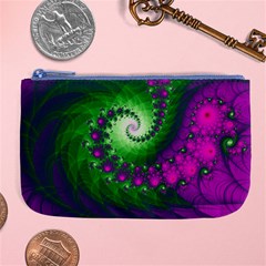 Fractal Spiral Purple Art Green Art Large Coin Purse by Proyonanggan