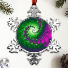 Fractal Spiral Purple Art Green Art Metal Small Snowflake Ornament by Proyonanggan