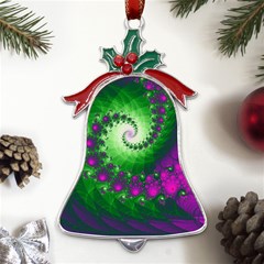 Fractal Spiral Purple Art Green Art Metal Holly Leaf Bell Ornament by Proyonanggan