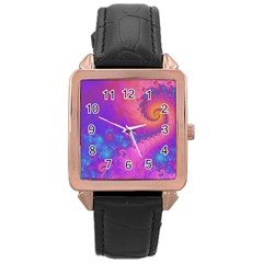 Fractal Art Artwork Magical Purple Rose Gold Leather Watch 