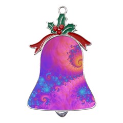 Fractal Art Artwork Magical Purple Metal Holly Leaf Bell Ornament by Proyonanggan