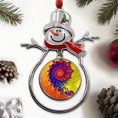 Fractal Spiral Bright Colors Metal Snowman Ornament