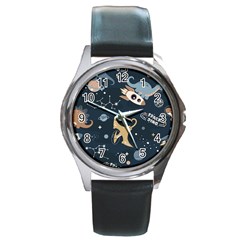 Space Theme Art Pattern Design Wallpaper Round Metal Watch by Proyonanggan