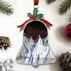 Abstract Painting Cold Temperature Snow Nature Metal Holly Leaf Bell Ornament