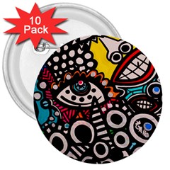 Multicolored Abstract Painting Colorful 3  Buttons (10 pack) 