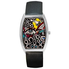 Multicolored Abstract Painting Colorful Barrel Style Metal Watch