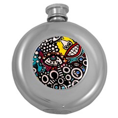 Multicolored Abstract Painting Colorful Round Hip Flask (5 oz)