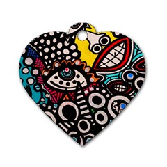 Multicolored Abstract Painting Colorful Dog Tag Heart (Two Sides)