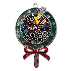 Multicolored Abstract Painting Colorful Metal X Mas Lollipop with Crystal Ornament