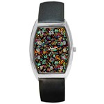 Multicolored Doodle Abstract Colorful Multi Colored Barrel Style Metal Watch Front