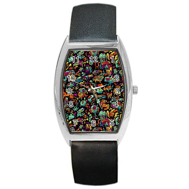 Multicolored Doodle Abstract Colorful Multi Colored Barrel Style Metal Watch