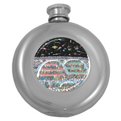 Abstract Painting Space Cartoon Round Hip Flask (5 Oz) by Grandong