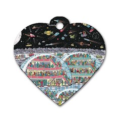 Abstract Painting Space Cartoon Dog Tag Heart (two Sides) by Grandong