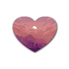 Aesthetic Pixel Art Landscape Rubber Heart Coaster (4 Pack) by Sarkoni