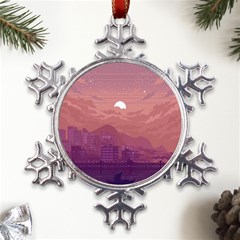 Aesthetic Pixel Art Landscape Metal Large Snowflake Ornament by Sarkoni