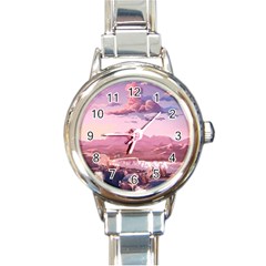 Aesthetic Landscape Vintage Cartoon Round Italian Charm Watch