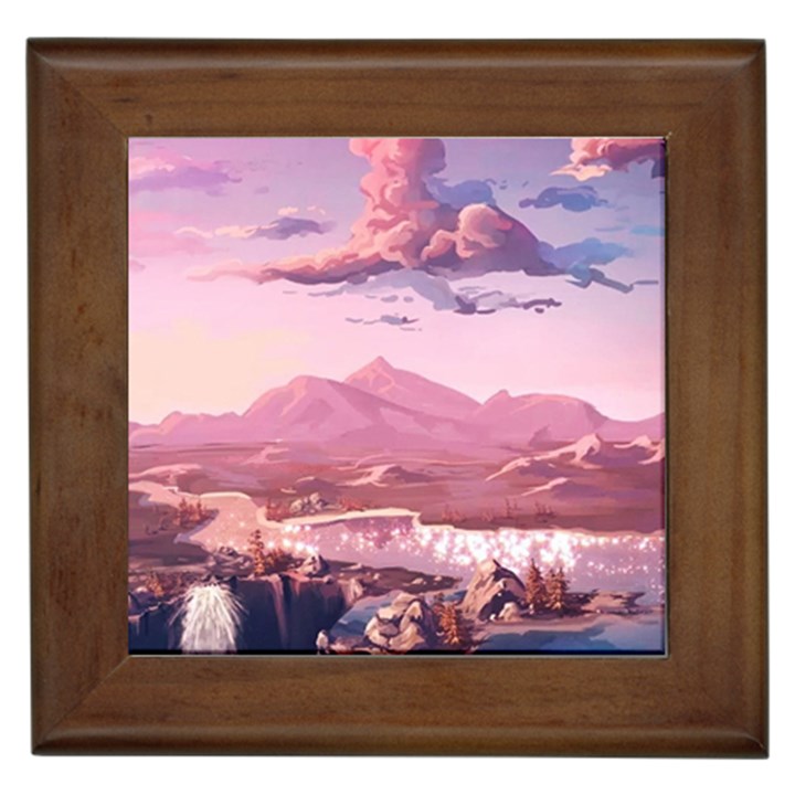 Aesthetic Landscape Vintage Cartoon Framed Tile