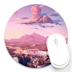 Aesthetic Landscape Vintage Cartoon Round Mousepad