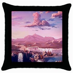 Aesthetic Landscape Vintage Cartoon Throw Pillow Case (Black)